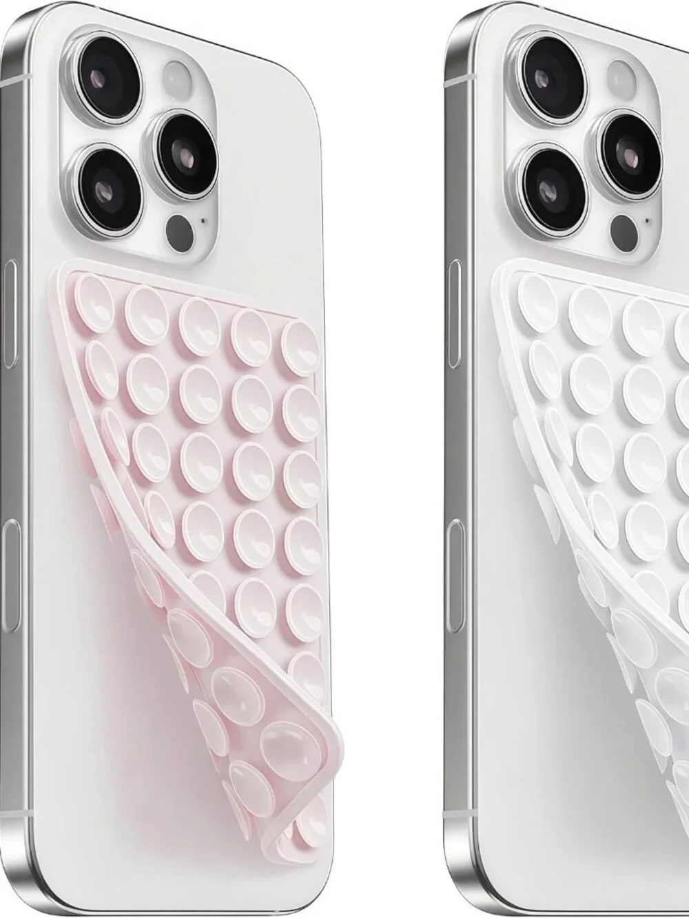 2 Pack Silicone Suction Cup Phone Case Mount in Pale Pink and Clear